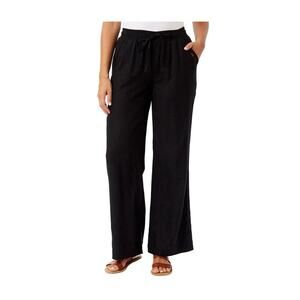 BRIGGS Wide Leg Linen Blend PULL ON Pants Womens Size XS Black